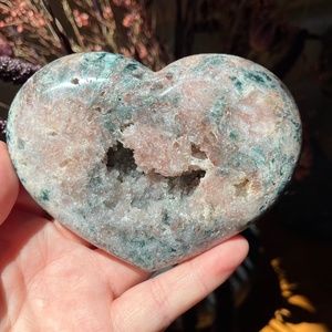 DRUZY PINK AMETHYST AND GREEN JASPER HEART